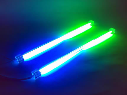blue and green neons